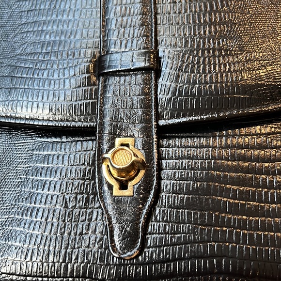 Rosart Vintage Satchel Black Handbag Embossed Croc & Handel with Gold Roses - Picture 7 of 16